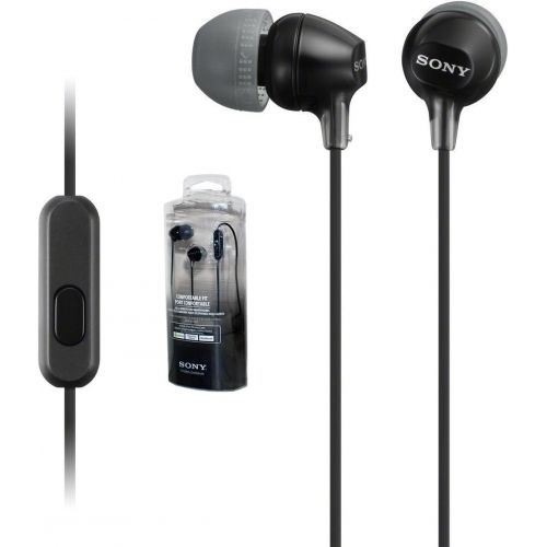 소니 Original New Sony Stereo Headphones MDR-EX15AP - Black with Mic & Remote - for Android/Apple/Rim/Windows - (Retail Packing)