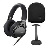 Sony MDR1AM2/B Premium Hi-Res Stereo Headphones with Heavy Bass Beat (Black) with Hardshell Protective Headphone Case and Brushed Aluminum Headphone Stand Bundle (3 Items)