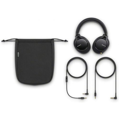 소니 Sony MDR1AM2/B Premium Hi-Res Stereo Headphones with Heavy Bass Beat (Black) with Hardshell Protective Headphone Case and Brushed Aluminum Headphone Stand Bundle (3 Items)