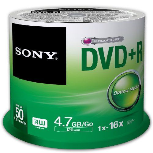 소니 Sony 50DPR47SP 16x DVD+R 4.7GB Recordable DVD Media - 50 Pack Spindle