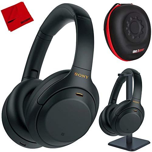 소니 Sony WH1000XM4/B Premium Noise Cancelling Wireless Over-The-Ear Headphones with Built in Microphone Black Bundle with Deco Gear Hard Case + Pro Audio Headphone Stand + Microfiber C