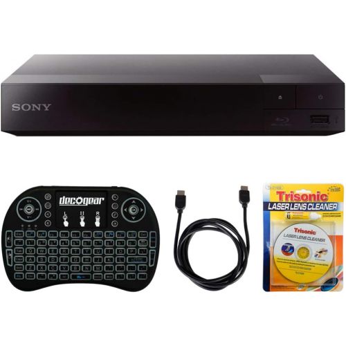 소니 Sony BDP-S1700 Streaming Blu-ray Disc Player w/Accessories Bundle Includes, 2.4GHz Wireless Backlit Keyboard with Touchpad, 6ft HDMI Cable and Laser Lens Cleaner for DVD/CD Players