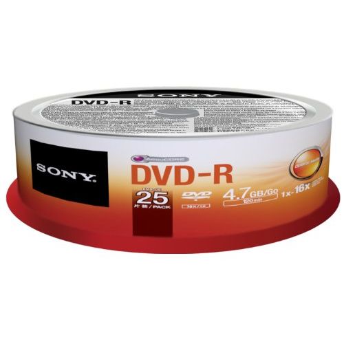 소니 Sony 25DMR47SP 16x DVD-R 4.7GB Recordable DVD Media - 25 Pack Spindle