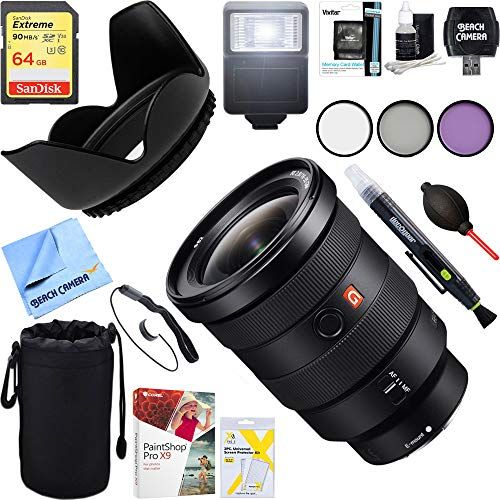 소니 Sony (SEL1635GM FE 16-35mm F2.8 GM Wide-Angle Zoom Lens Full-Frame E-Mount Cameras + 64GB Ultimate Filter & Flash Photography Bundle