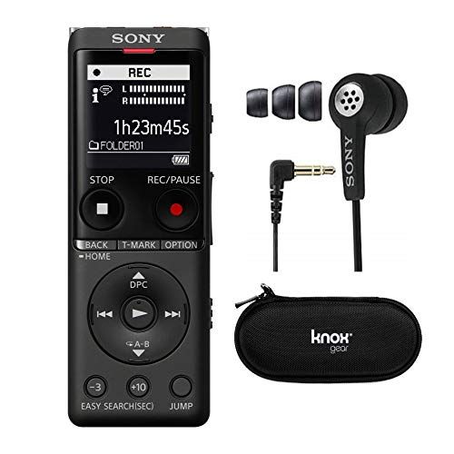 소니 Sony ICD-UX570 Series UX570 Digital Voice Recorder (Black) with Knox Gear Hardshell Case Condenser Microphone Bundle (3 Items)