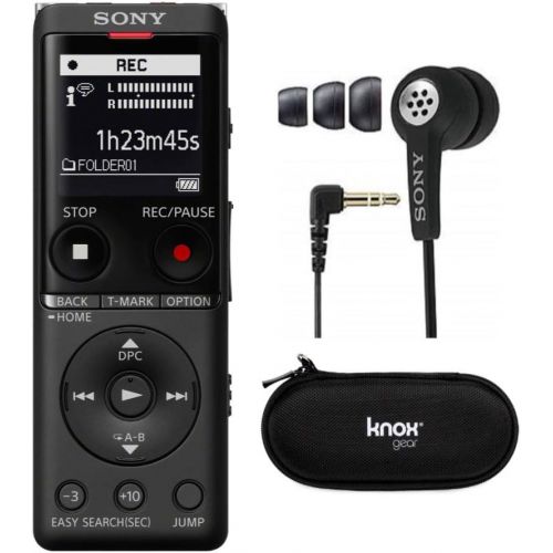 소니 Sony ICD-UX570 Series UX570 Digital Voice Recorder (Black) with Knox Gear Hardshell Case Condenser Microphone Bundle (3 Items)