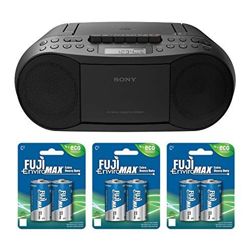 소니 Sony CFDS70 Stereo CD/Cassette Boombox Home Audio Radio (Black) with 6 Stamina C-Batteries Bundle (2 Items)