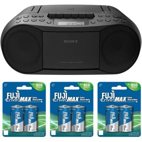 소니 Sony CFDS70 Stereo CD/Cassette Boombox Home Audio Radio (Black) with 6 Stamina C-Batteries Bundle (2 Items)