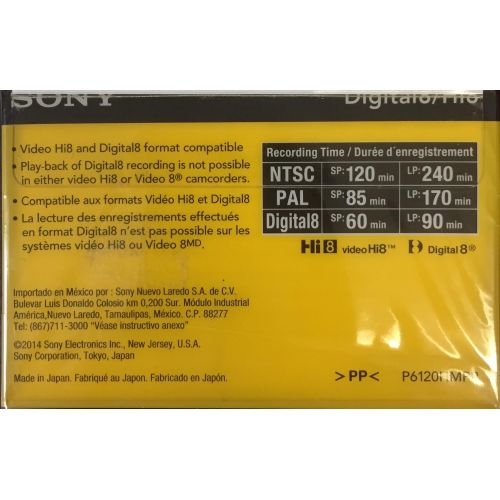 소니 Sony Hi-8 HMPD 120 minute 2-Pack Video Camcorder Cassette Tapes