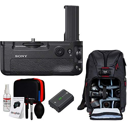 소니 Sony VGC3EM Vertical Grip for a7 III, a7R III, a9 Bundle with Photo Camera Sling Backpack, Rechargeable Battery Pack and All-in-One Cleaning Kit for DSLR