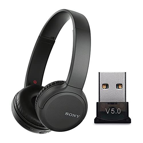 소니 Sony WH-CH510 Wireless On-Ear Headphones (Black) with USB Bluetooth Dongle Adapter Bundle (2 Items)