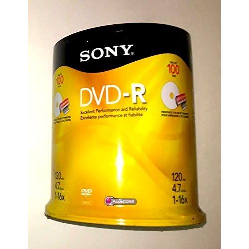 소니 Sony 16x 4.7GB Inkjet Printable Blank DVD-R (100-Pack Spindle)