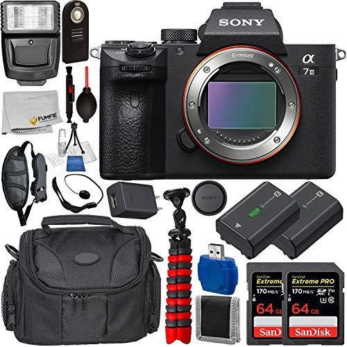 소니 Sony Alpha a7 III Mirrorless Digital Camera (Body Only) with Deluxe Accessory Bundle - Includes: 2X SanDisk Extreme PRO 64GB Memory Card, Replacement Battery for Sony NP-FZ100, & M