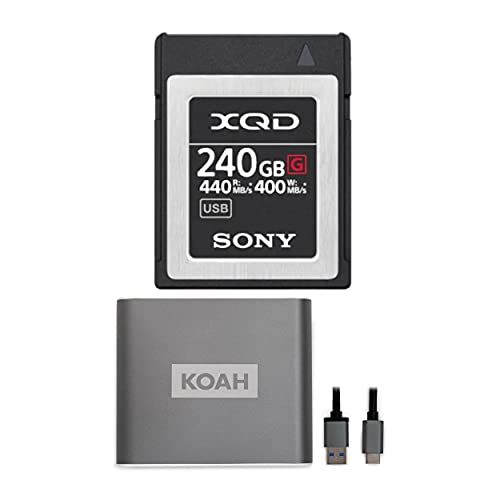 소니 Sony 240GB XQD G Series Memory Card with Koah Pro USB 3.1 Type-C XQD Compact Aluminum Card Reader Bundle (2 Items)