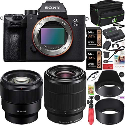 소니 Sony a7III Full Frame Mirrorless Camera ILCE-7M3K/B with 2 Lens SEL2870 FE 28-70mm F3.5-5.6 OSS and SEL85F18 FE 85mm F1.8 Set + Deco Gear Case 2 x 64GB Memory Cards Extra Battery K