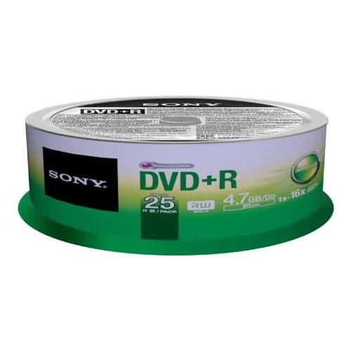 소니 Sony 25DPR47SP 16x DVD+R 4.7GB Recordable DVD Media - 25 Pack Spindle