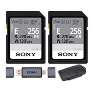 Sony 256GB E-Series High Speed SD Card (2-Pack) with Koah Pro Card Reader and Rugged Memory Card Storage Case Bundle (3 Items)