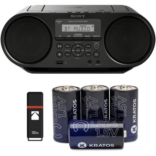 소니 Sony ZSRS60BT CD Boombox with Bluetooth and NFC (Black) with Kodak 32GB USB 2.0 Flash Drive and Batteries (2) 4-Pack Bundle (4 Items)