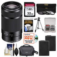 Sony Alpha E-Mount 55-210mm f/4.5-6.3 OSS Zoom Lens (Black) with Sony Case + 32GB Card + 2 NP-FW50 Batteries + 3 Filters + Tripod Kit