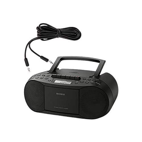 소니 Sony Stereo CD/MP3 Cassette Boombox, AM/FM Radio, Cassette Recorder, Headphone & Auxiliary Jacko, Black - Includes a 6 FT Aux Cable