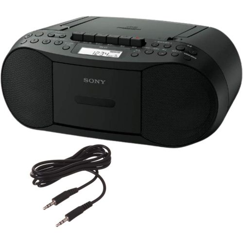 소니 Sony Stereo CD/MP3 Cassette Boombox, AM/FM Radio, Cassette Recorder, Headphone & Auxiliary Jacko, Black - Includes a 6 FT Aux Cable