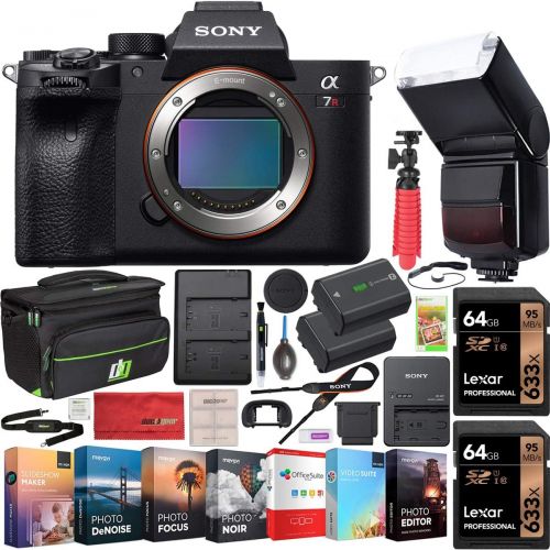 소니 Sony a7R IV 61.0MP Full-Frame Mirrorless Interchangeable Lens Camera Body ILCE-7RM4 4K Bundle with 128GB Memory (2 x 64GB Cards), Flash, Extra Battery, Software, Deco Gear Bag & Ac