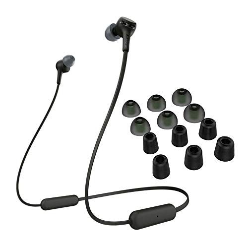 소니 Sony WI-XB400 Extra Bass Wireless In-Ear Headphones (Black) with Knox Gear Noise Isolating Memory Foam Tips & Silicone Earbuds (6 pairs with case) bundle (2 Items)