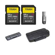 Sony 64GB UHS-II Tough G-Series SD Card (2-Pack) Media Bundle with 32GB USB Flash Drive, Koah PRO 2-in-1 Card Reader, and Koah PRO Rugged Memory Storage Carrying Case (5 Items)