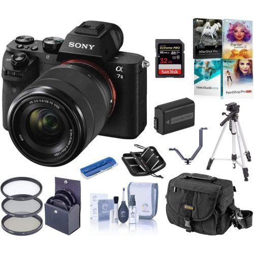 소니 Sony Alpha a7II Full-Frame Mirrorless Digital Camera with 28-70mm Lens Bundle with Camera Bag, Battery, Filter Kit, Tripod, PC Software Kit, 32GB SD Card, SD Case, 3 Shoe V-Bracket