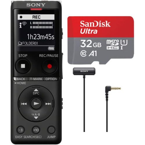 소니 Sony ICD-UX570 Series UX570 Digital Voice Recorder (Black) Bundle with SanDisk 32GB Memory Card and Clip-Style Omni-Directional Stereo Microphone (3 Items)