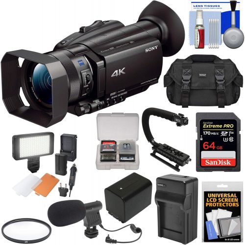 소니 Sony Handycam FDR-AX700 4K HD Video Camera Camcorder with 64GB Card + Battery & Charger + Case + LED Light + Microphone + Stabilizer + Filter + Kit