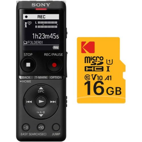 소니 Sony ICD-UX570 Digital Voice Recorder (Black) with 16GB Memory Card Bundle (2 Items)