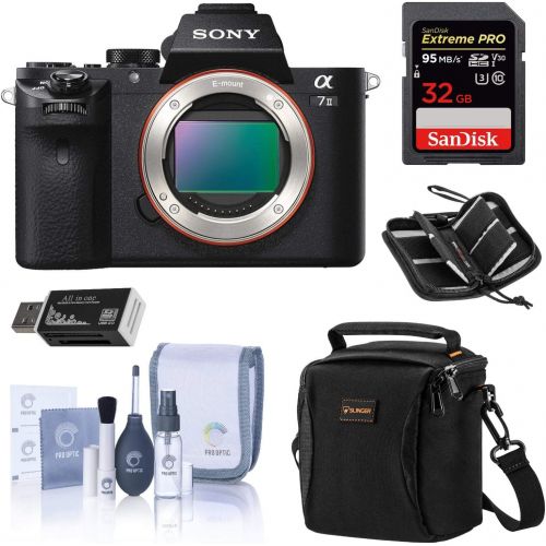소니 Sony Alpha a7II Mirrorless Digital Camera, 24.3MP, Bundle with Camera Holster Case, 32GB Class 10 SDHC Card, Cleaning Kit, SD Card Reader, Card Wallet