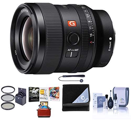 소니 Sony FE 24mm F/1.4 GM (G Master) E Mount Lens - Bundle with 67mm Filter Kit, Lens Wrap, Capleash II, Cleaning Kit, Mac Software Package