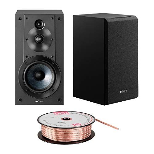 소니 Sony SSCS5 3-Way 3-Driver Bookshelf Speaker System (Black) Bundle with 100 feet, 16AWG Speaker Wire