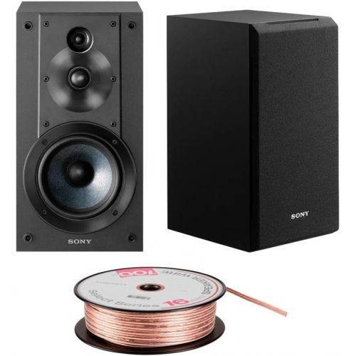 소니 Sony SSCS5 3-Way 3-Driver Bookshelf Speaker System (Black) Bundle with 100 feet, 16AWG Speaker Wire