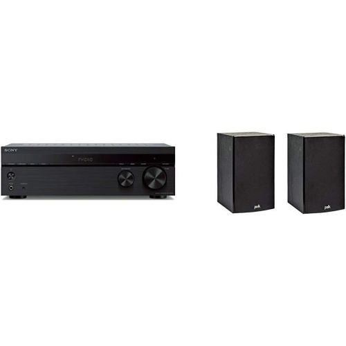 소니 Sony STRDH190 2-ch Stereo Receiver with Phono Inputs & Bluetooth & Polk Audio T15 100 Watt Home Theater Bookshelf Speakers (Pair) - Premium Sound at a Great Value Dolby and DTS Sur