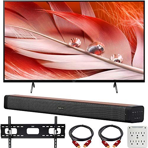 소니 Sony XR65X90J 65-inch X90J 4K Ultra HD Full Array LED Smart TV (2021 Model) Bundle with Deco Home 60W 2.0 Channel Soundbar, 37-100 TV Wall Mount Bracket Bundle and 6-Outlet Surge A