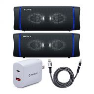 Sony SRSXB33 Extra BASS Bluetooth Wireless Speaker (Black) Stereo Pair (2 Speakers, Left/Right Channel) with Kratos 18W PD Two-Port Power Adapter and Kratos Nylon Braided Aux Bundl