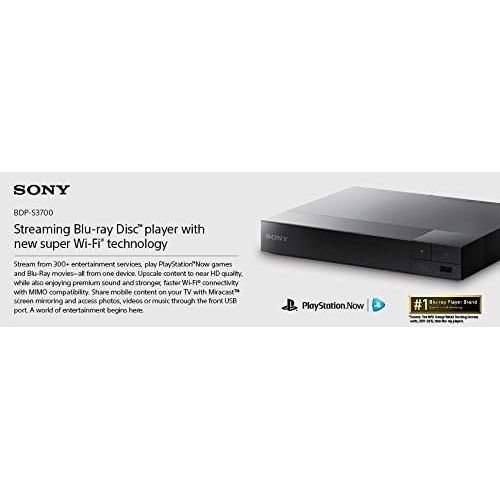 소니 Sony BDP-S3700 Streaming Blu-Ray Disc Player with Wi-Fi, Bundled with Tmvel High Speed 4K/3D/Ethernet HDMI Cable + Remote Control