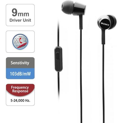 소니 Sony MDREX155AP in-Ear Earbud Headphones/Headset with mic for Phone Call, Black (MDR-EX155AP/B)