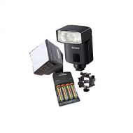 Sony HVL-F32M TTL External Flash alpha7 Series Cameras - Bundle with 4 AA NiMH 2500mAh Batteries/Charger, Mini Soft Box Diffuser, Triple Shoe Mount Bracket, Guide Number 105 at ISO