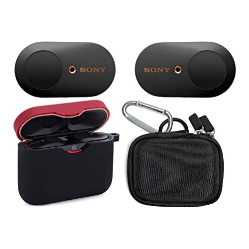 소니 Sony WF-1000XM3 True Wireless Noise-Canceling Earbud Headphones (Black) with Knox Gear Silicone Cover and Protective Travel case Bundle (3 Items)