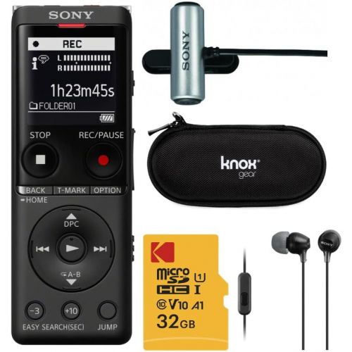 소니 Sony ICDUX570BLK Slim Design Digital Voice Recorder (Black) Complete Professional Bundle - 32GB Micro SD, ECMCS3 Mic, MDREX15AP EX Series Earbud (Black), and Knox Gear Hardcase (5