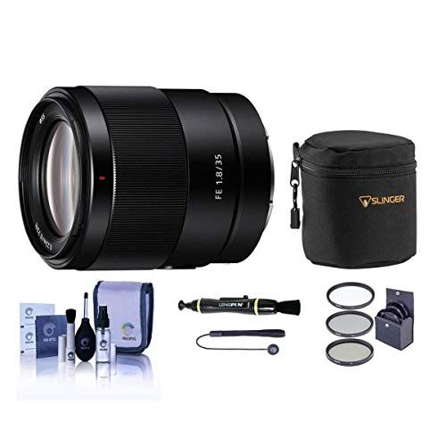 소니 Sony FE 35mm f/1.8 E-Mount Full Frame Lens - Bundle with Lens Case, 55mm Filter Kit, Capleash II, Cleaning kit, Lens Cleaner, PC Software Package