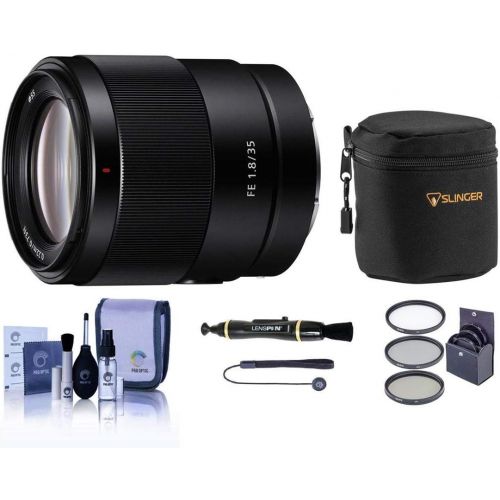 소니 Sony FE 35mm f/1.8 E-Mount Full Frame Lens - Bundle with Lens Case, 55mm Filter Kit, Capleash II, Cleaning kit, Lens Cleaner, PC Software Package