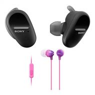 Sony WF-SP800N/B Truly Wireless Sports in-Ear Noise Canceling Headphones (Black) with Sony MDR-EX15AP Fashion Color EX Series Earbuds Bundle (2 Items)