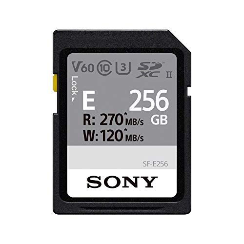 소니 Sony E series SDXC UHS-II Card 256GB, V60, CL10, U3, Max R270MB/S, W120MB/S (SF-E256/T1), Black, Small