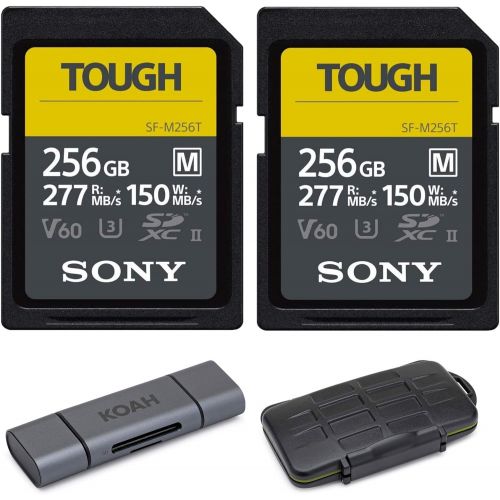 소니 Sony 256GB SF-M Series High Speed Tough SD Card (2 Pack) with Dual Slot Card Reader and Weatherproof Storage Case Bundle (4 Items)
