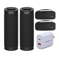 Sony SRSXB23 Extra BASS Bluetooth Wireless Portable Speaker (Black) Stereo Pair with Knox Gear Hardshell Travel and Protective Cases and Kratos 18W PD Two-Port Power Adapter Bundle